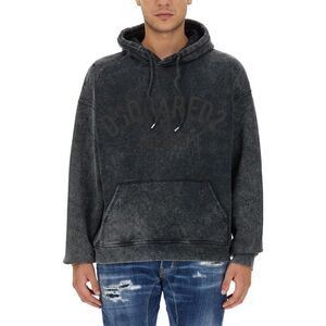 DSQUARED2 Men's Graphic Print Cotton Hoodie Men BLACK Sweaters & Cardigans